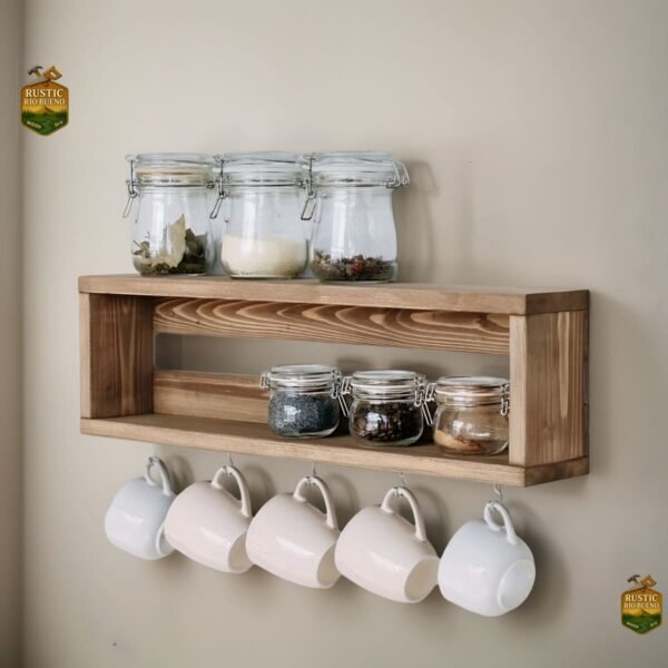 Repisa Organizador  De Cocina Tazas De Madera Rustico