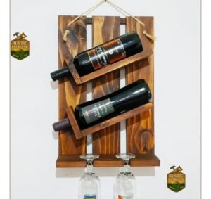 Porta Botella De Vino Y Copa De Madera Decoración Rustica