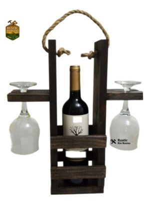 Cava De Madera Porta Vino Y Copas Rústico
