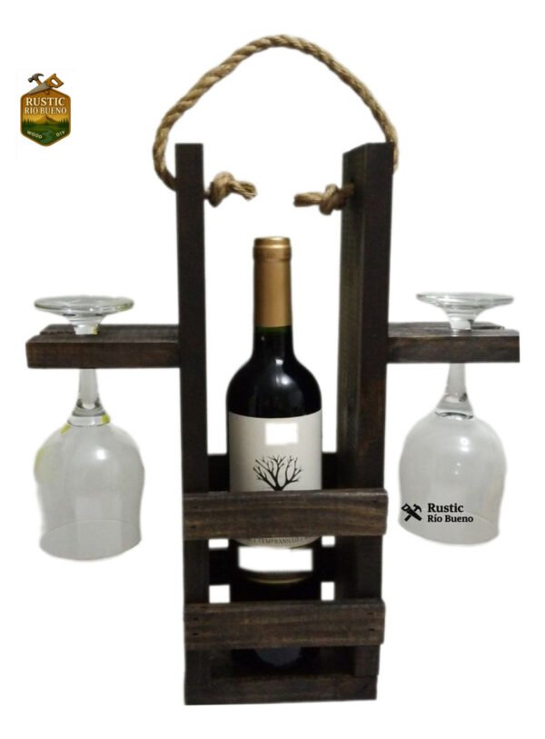 Cava De Madera Porta Vino Y Copas Rústico