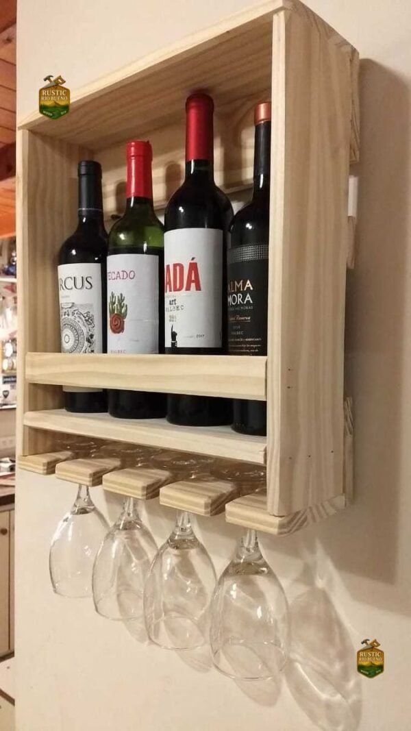Porta Botellas Y Copas  Decoración De Madera Rustico