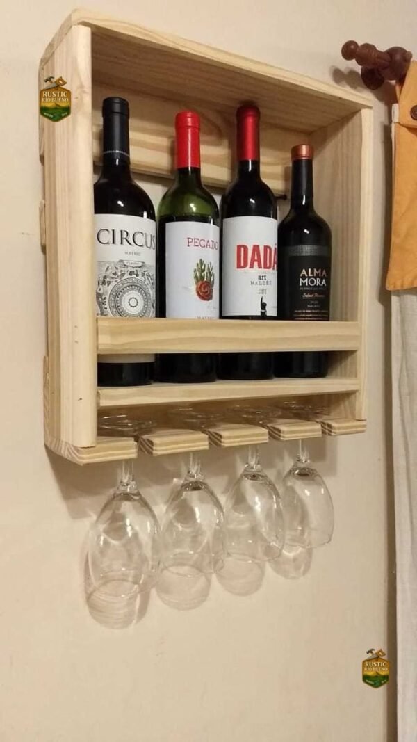 Porta Botellas Y Copas  Decoración De Madera Rustico
