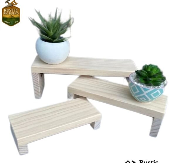pack 3 exhibidor  de madera elevador de decoración