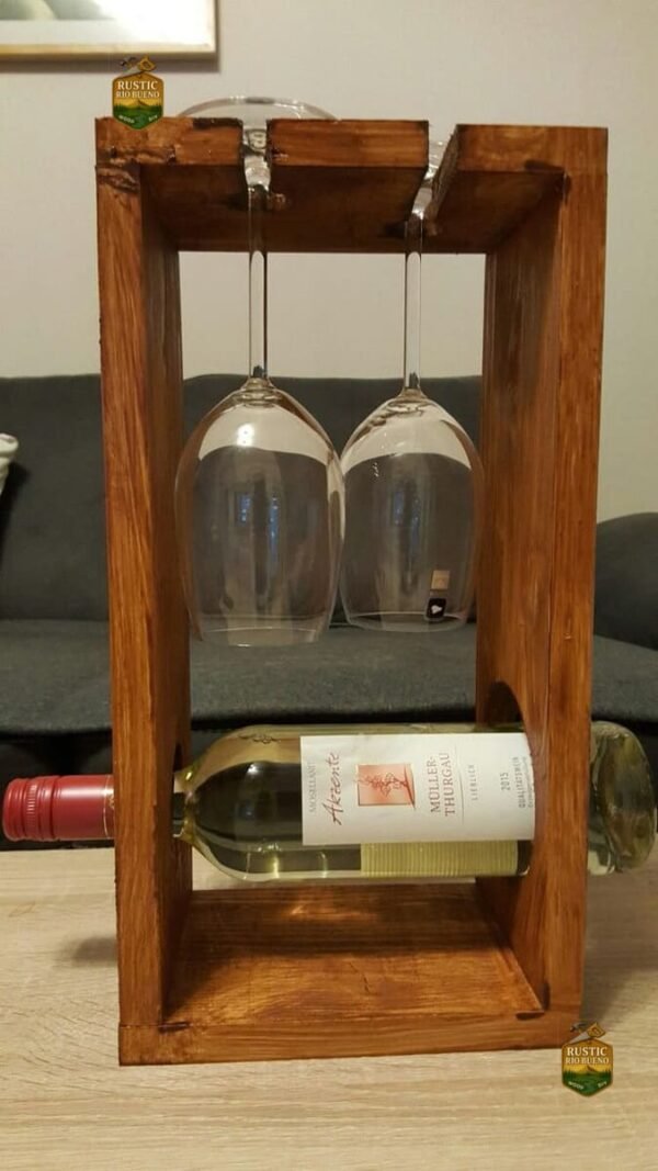 Estante De Mesa Para Botella Y Copas De Vino En Madera