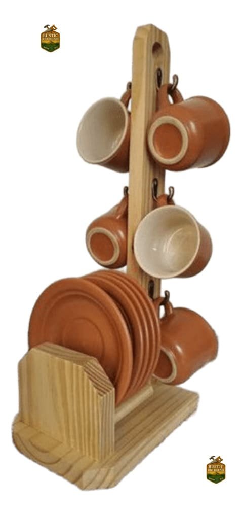 Porta Tazas  Y Platos Especial Decoración Madera Rustica