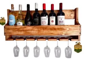 Porta Botella De Vino Y Copa De Madera Decoración Rustica