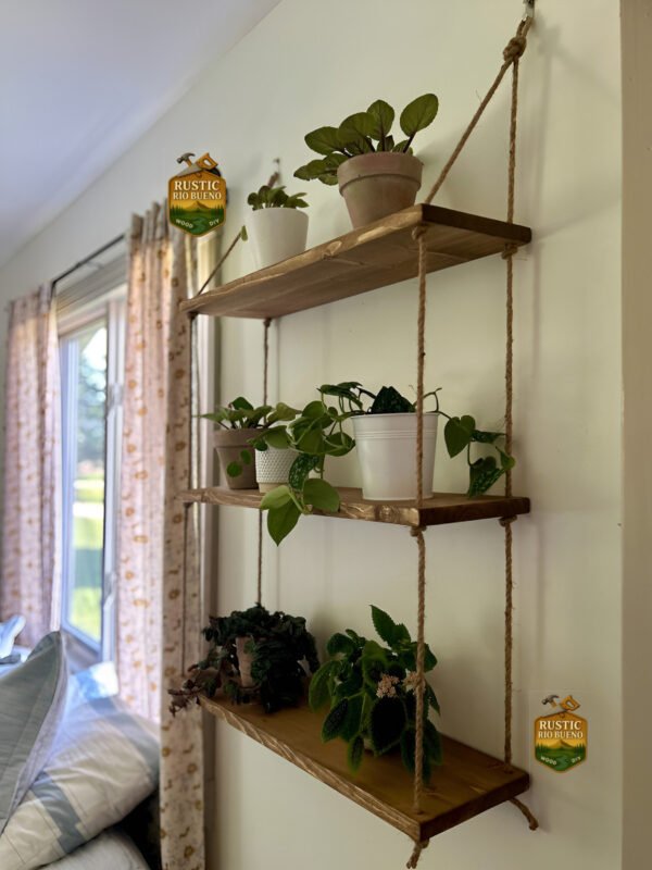 Repisa Rústica Colgante Estante Con Cuerda Hecho De Madera