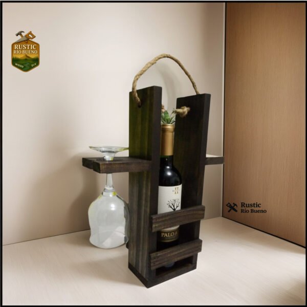 Cava De Madera Porta Vino Y Copas Rústico