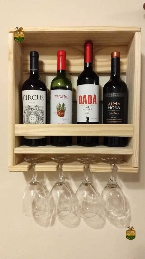 Porta Botellas Y Copas  Decoración De Madera Rustico