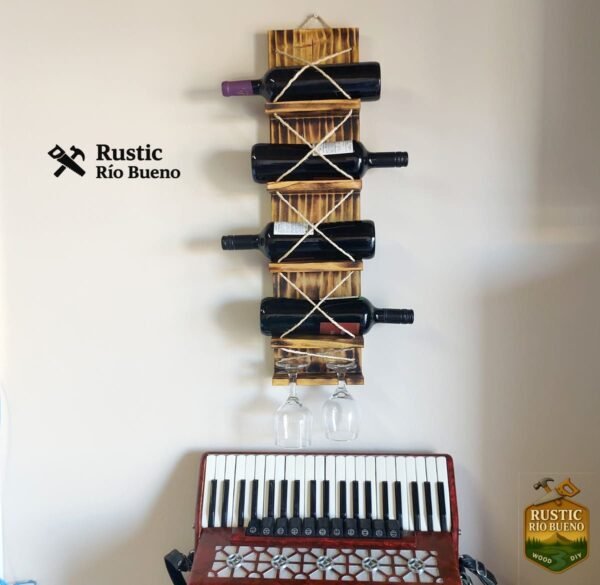 Porta Vino Rústico Estilo  Quemado Madera