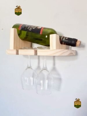 Mini Cava Pequeña Porta Vino Y Copas Madera Rustico