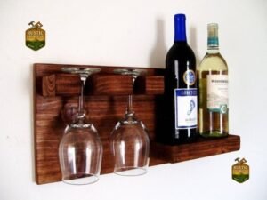 Mini Porta Vino Y Copas De Madera Rustico
