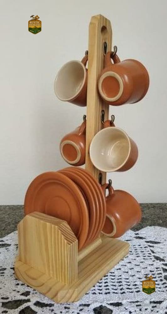 Porta Tazas  Y Platos Especial Decoración Madera Rustica