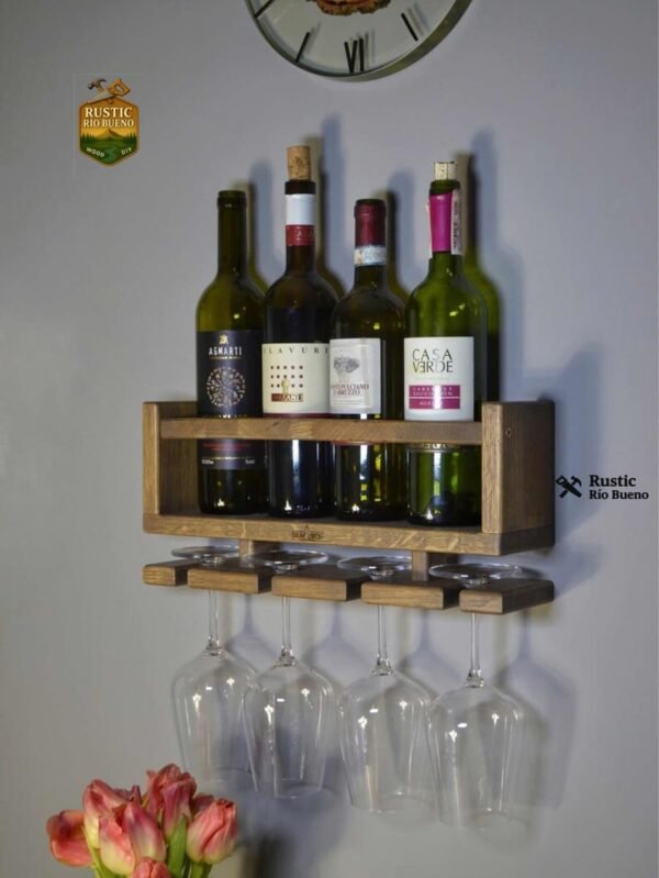 Porta Vinos Vinatera Cantinera Cantina Madera Nogal Copas