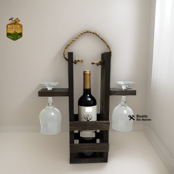 Cava De Madera Porta Vino Y Copas Rústico