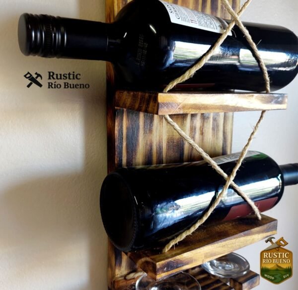 Porta Vino Rústico Estilo  Quemado Madera