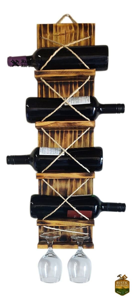 Porta Vino Rústico Estilo  Quemado Madera