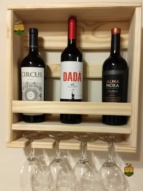 Porta Botellas Y Copas  Decoración De Madera Rustico