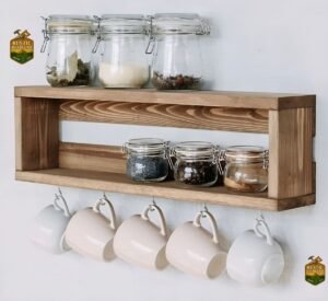 Repisa Organizador  De Cocina Tazas De Madera Rustico