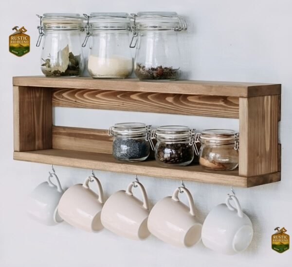 Repisa Organizador  De Cocina Tazas De Madera Rustico