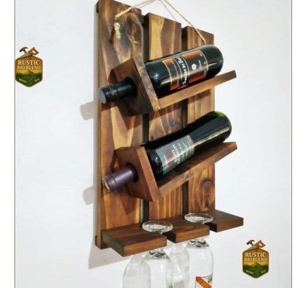 Porta Botella De Vino Y Copa De Madera Decoración Rustica