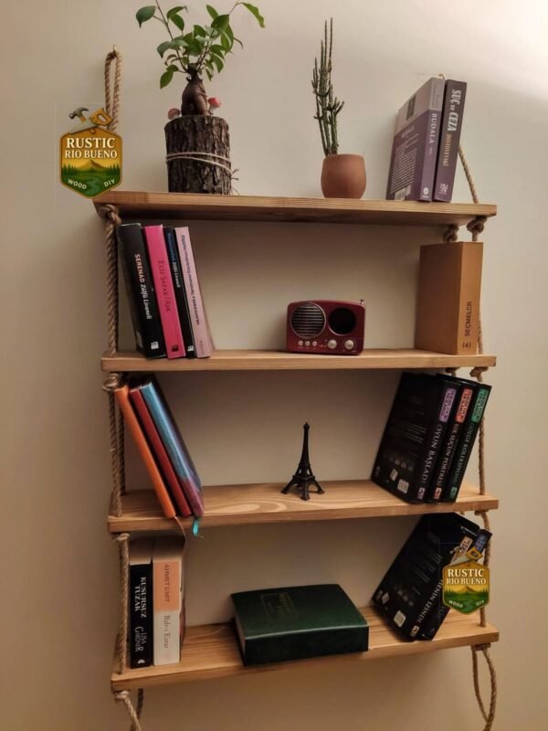 Repisa Rústica Colgante Estante Con Cuerda Hecho De Madera