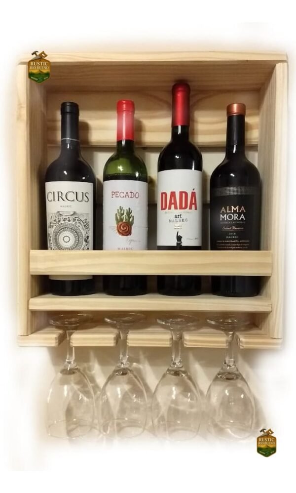 Porta Botellas Y Copas  Decoración De Madera Rustico