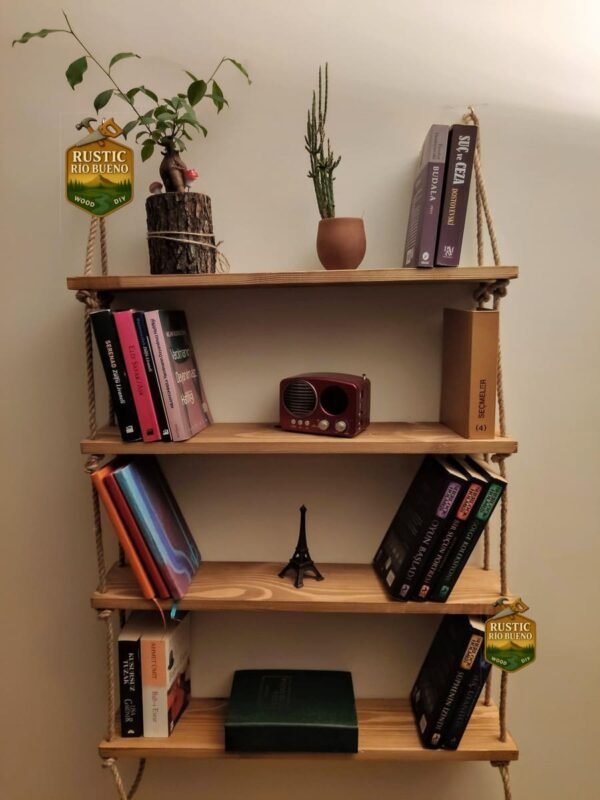 Repisa Rústica Colgante Estante Con Cuerda Hecho De Madera