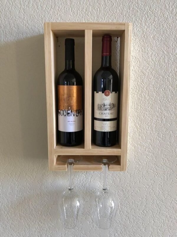 Porta Botella Copas Vidrio Vino Rustico Repisa De Madera