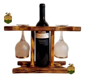 Soporte De Vino Cava Vinoteca Recta 2 Copas Madera Rustico