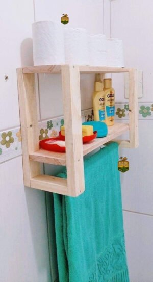 Toallero Y Organizador De Baño De  Madera Pino Rustico