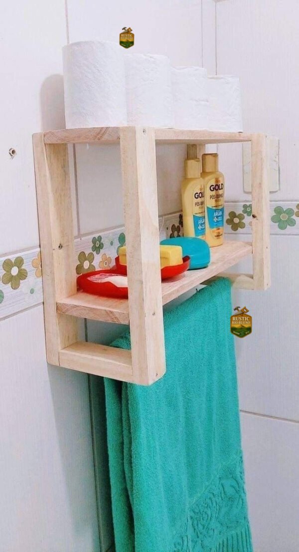 Toallero Y Organizador De Baño De  Madera Pino Rustico