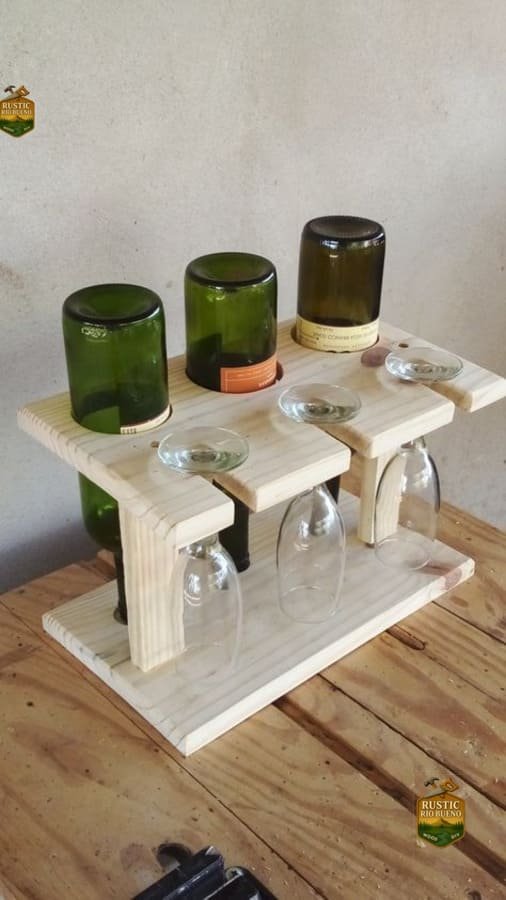 Mini Cava  Vino Y Copa De Madera Rustico