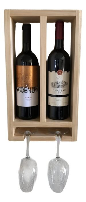 Porta Botella Copas Vidrio Vino Rustico Repisa De Madera