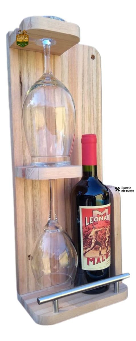 Cava De Madera Porta Botellas Y Copas De Vino