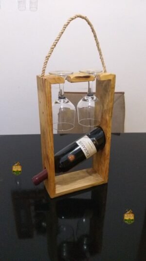 Porta Vino Y Copas De Madera Rustico
