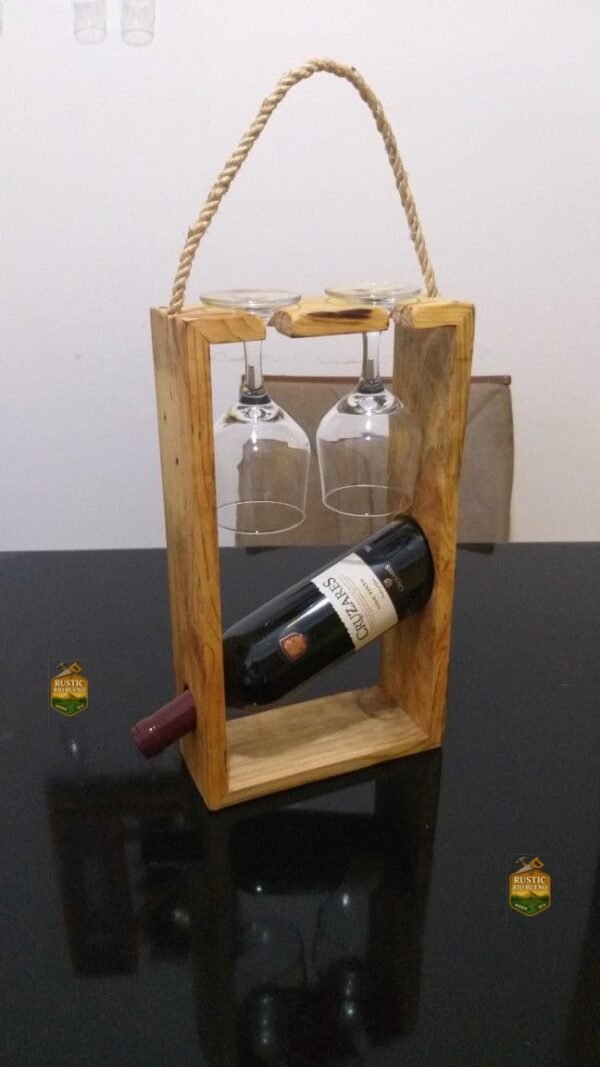 Porta Vino Y Copas De Madera Rustico