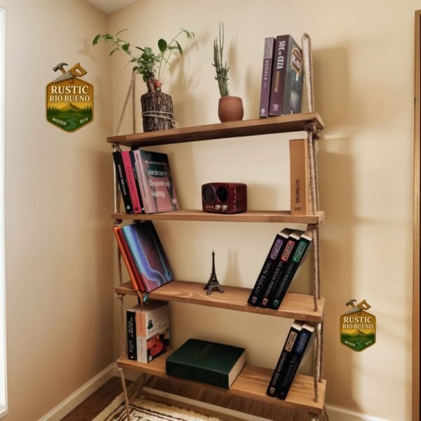Repisa Rústica Colgante Estante Con Cuerda Hecho De Madera