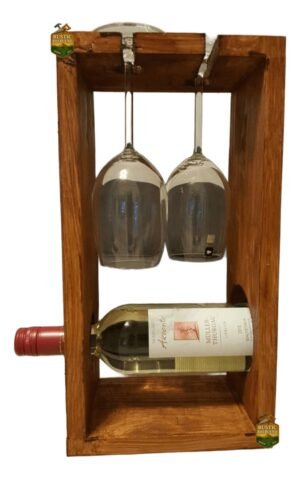Estante De Mesa Para Botella Y Copas De Vino En Madera