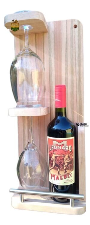 Cava De Madera Porta Botellas Y Copas De Vino