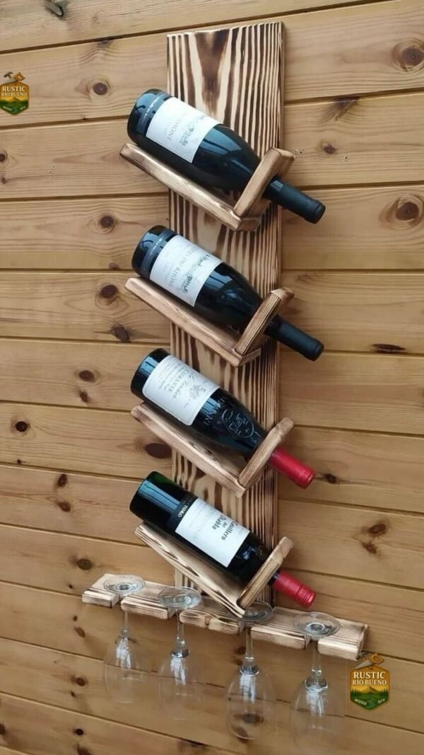 Vinoteca Cava Porta Vino Y Copas  Madera Pino Rustico
