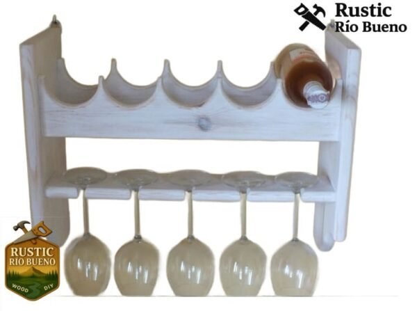 Porta botellas de vino y copas de madera