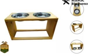 Comedero BebederComedero Bebedero Doble Gato Perro Mascota De Madera
