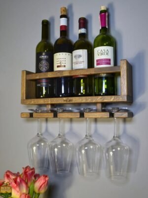 Porta Botella  Para Vino De  Madera  Soporte 4 Vinos