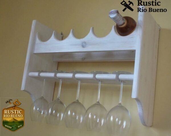Porta botellas de vino y copas de madera