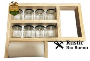 Especiero Repisa 2 Estantes Porta Rollo Madera Con  Frascos