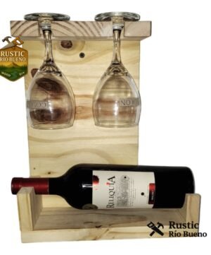 Porta Vino Cava Vinoteca Recta 2 Copas Soporte Grande Madera