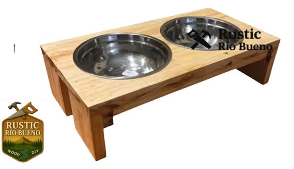 comedero doble de madera para las mascotas