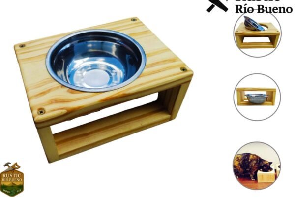 comedero bebedero elevado de madera rustico par tu mascota