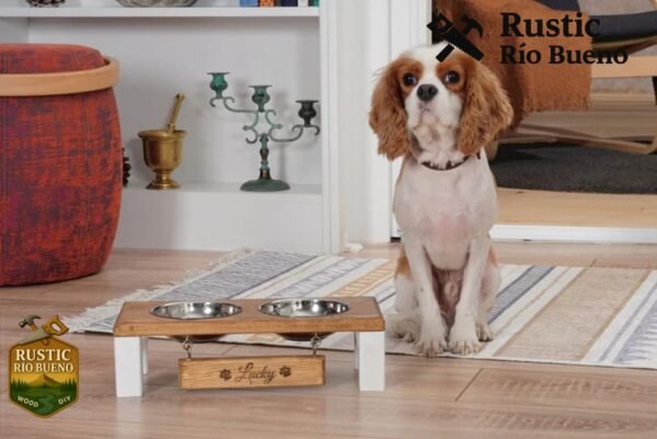 Soporte Comedero Para Perros Bebedero Mascota Madera